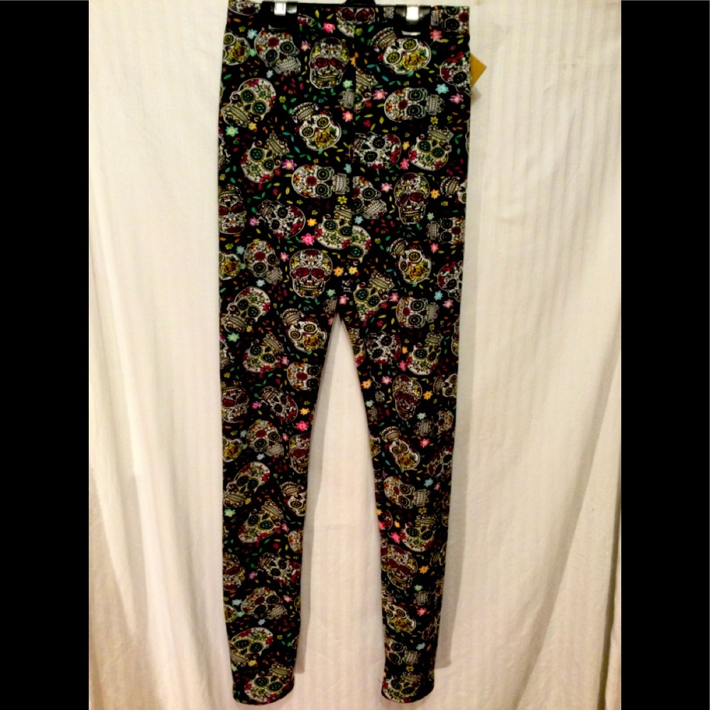 SUGAR SKULL DAY OF THE DEAD FLEECE FUR LINED LEGGINGS